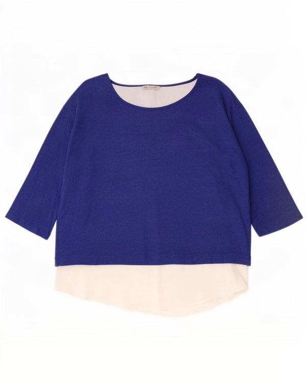 Marks & Spencer Damen-Top, 3/4-Ärmel, UK-Größe 44, Größe L, Blau, Colourblock-Viskose