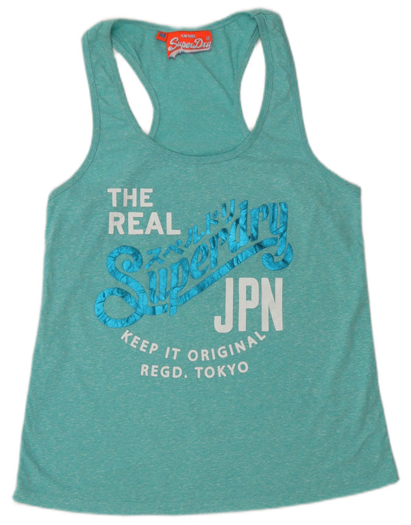 Superdry Womens Graphic Vest Top UK 14 Medium Turquoise Flecked Polyester