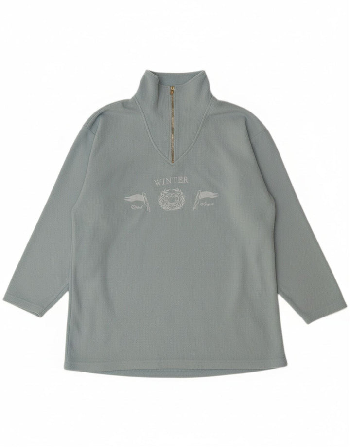 GIANI FEROTI Mens Zip Neck Fleece Jumper Medium Blue Polyester