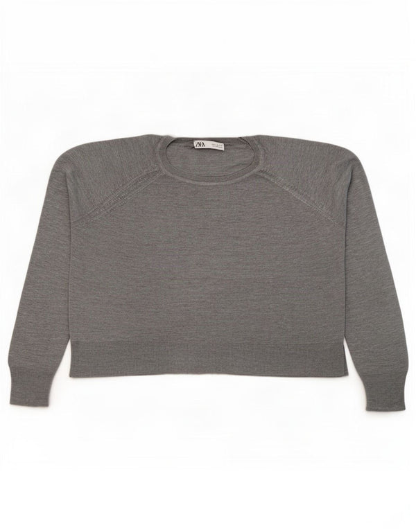 Zara Dame Oversized Crew Neck Jumper Sweater UK 14 Medium Grey Viscose