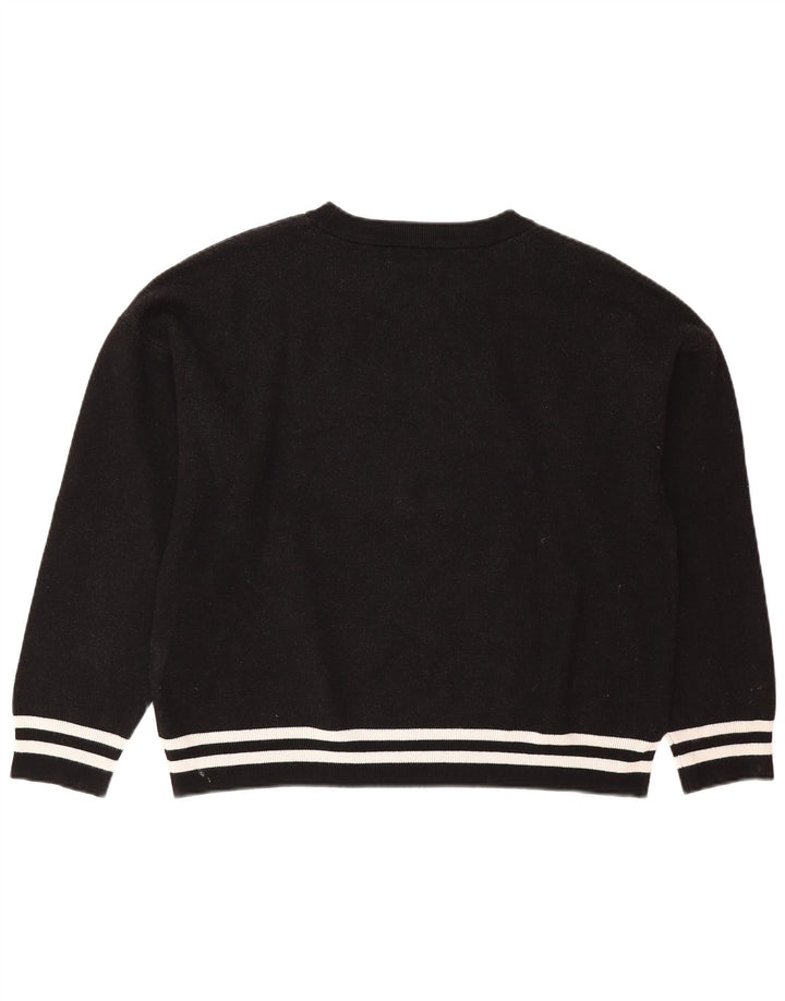 Dkny Womens Oversized Graphic Sweatshirt Jumper UK 16 Large Black Viscose
