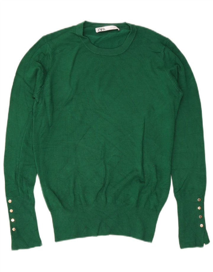 Zara Damen-Pullover mit Rundhalsausschnitt, Gr. 12, Mittelgrün