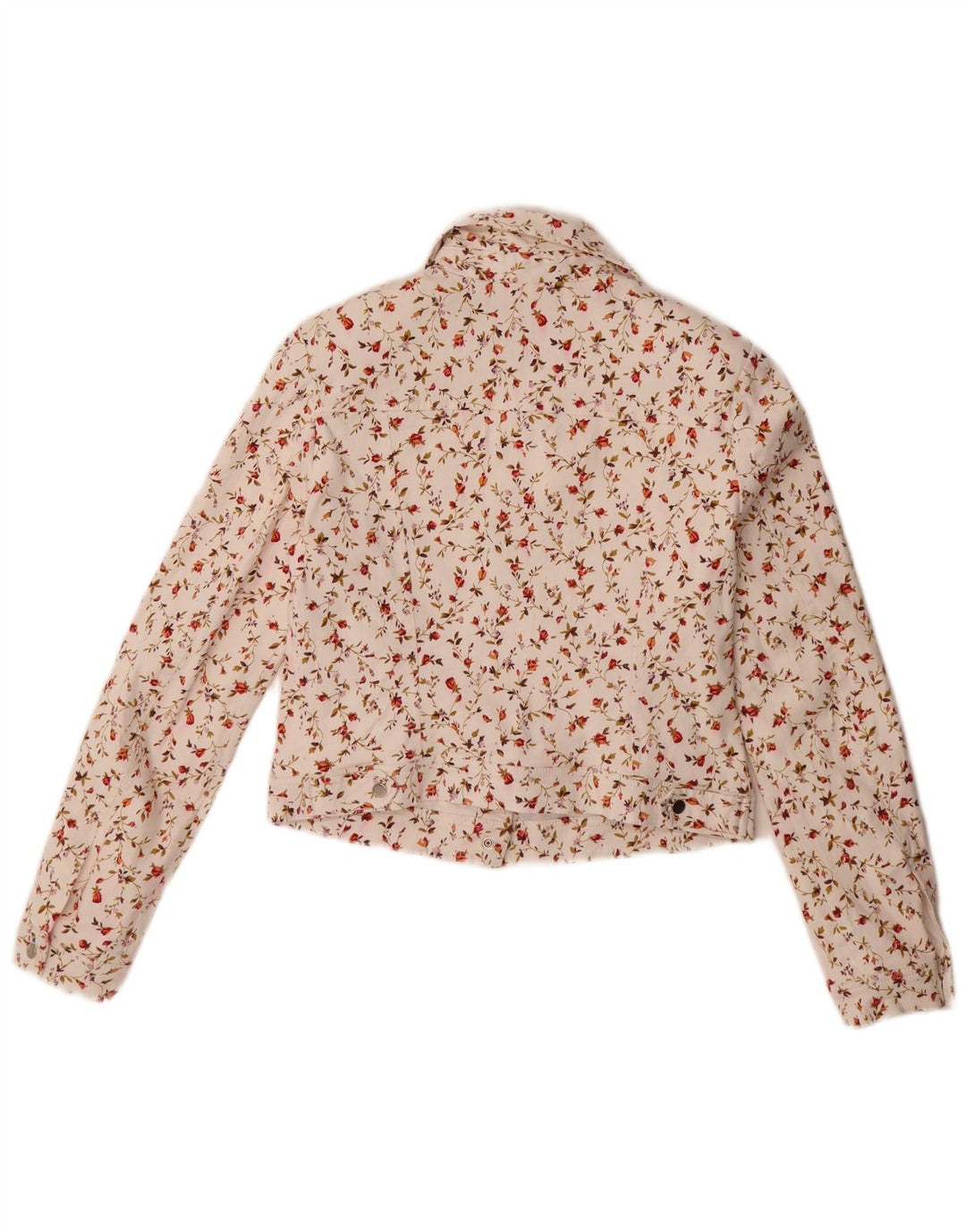 Smashed Lemon Womens Crop Bomber Jacket UK 10 Small White Floral Cotton