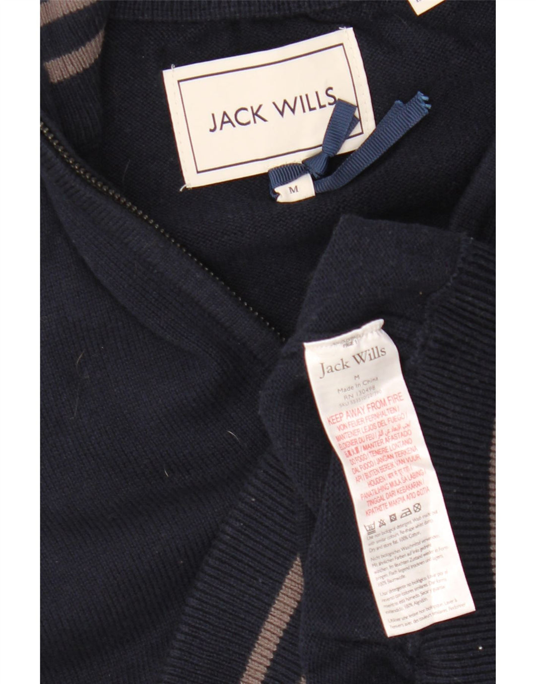 JACK WILLS Mens Zip Neck Jumper Sweater Medium Navy Blue Cotton