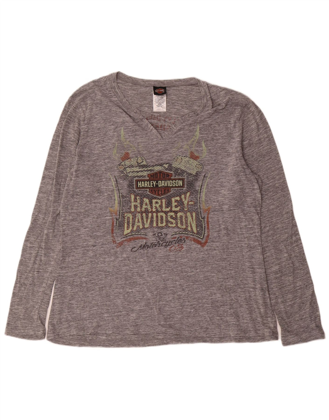 Harley Davidson Mens Graphic Top Long Sleeve 2XL Grey Flecked Cotton