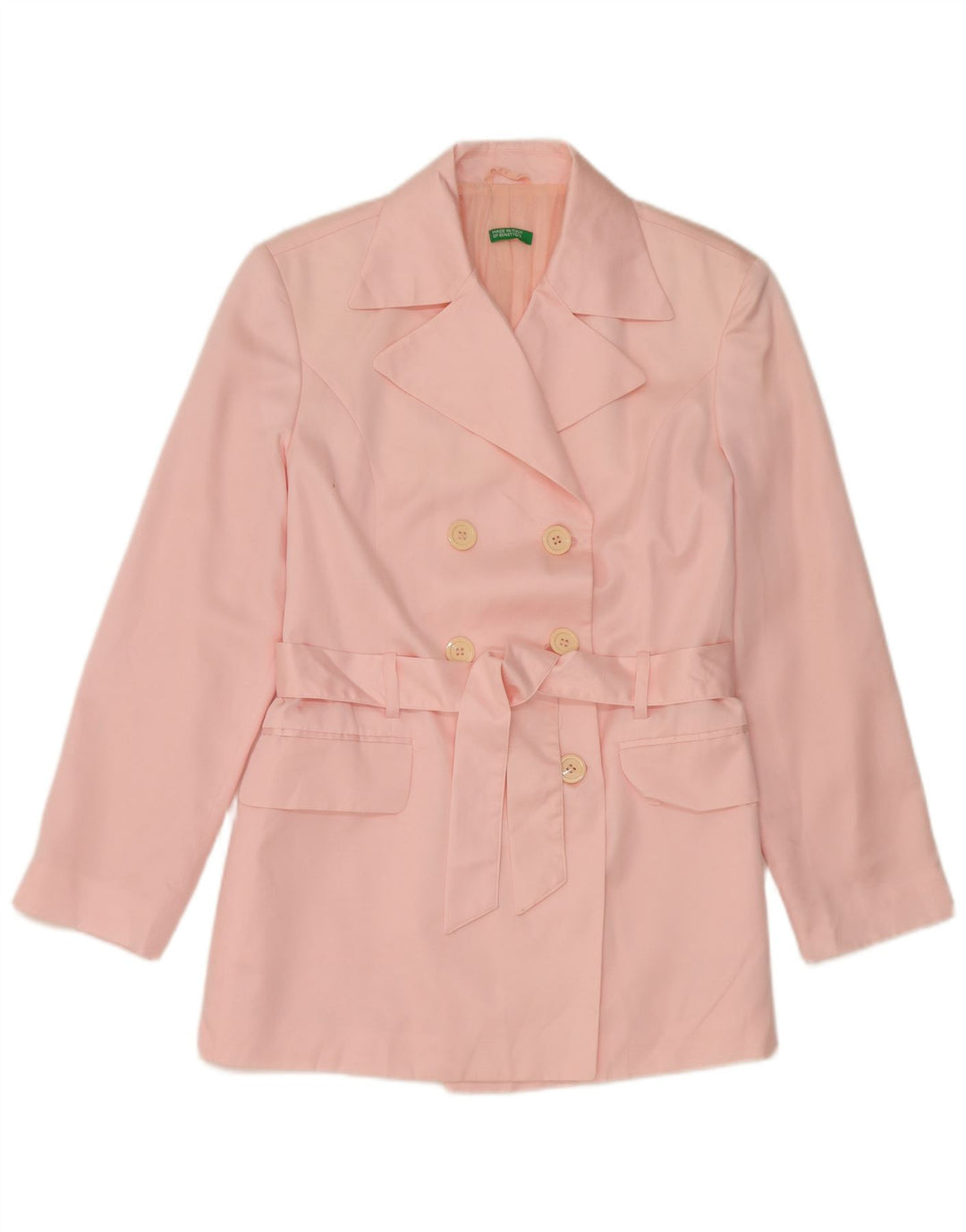 Jaqueta blazer feminina Benetton com peito duplo Reino Unido 14 poliéster rosa médio