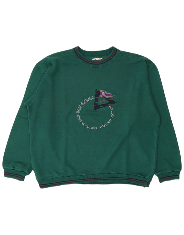 United Cotton Mens Graphic Oversized Sweatshirt Jumper Large Green Cotton