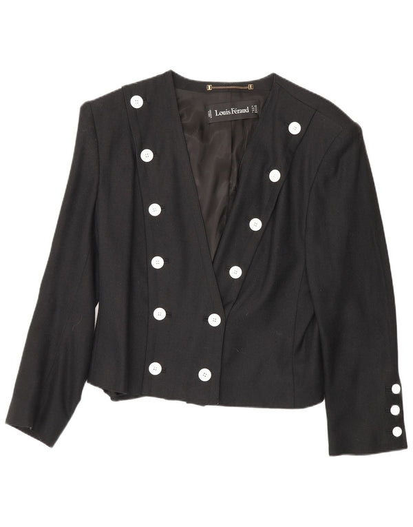 Louis Feraud Womens Double Breasted Blazer Jacket UK 16 Large Black Viscose