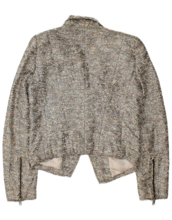 Zara ženska otvorena bolero jakna UK 6 XS sivi flekasti pamuk