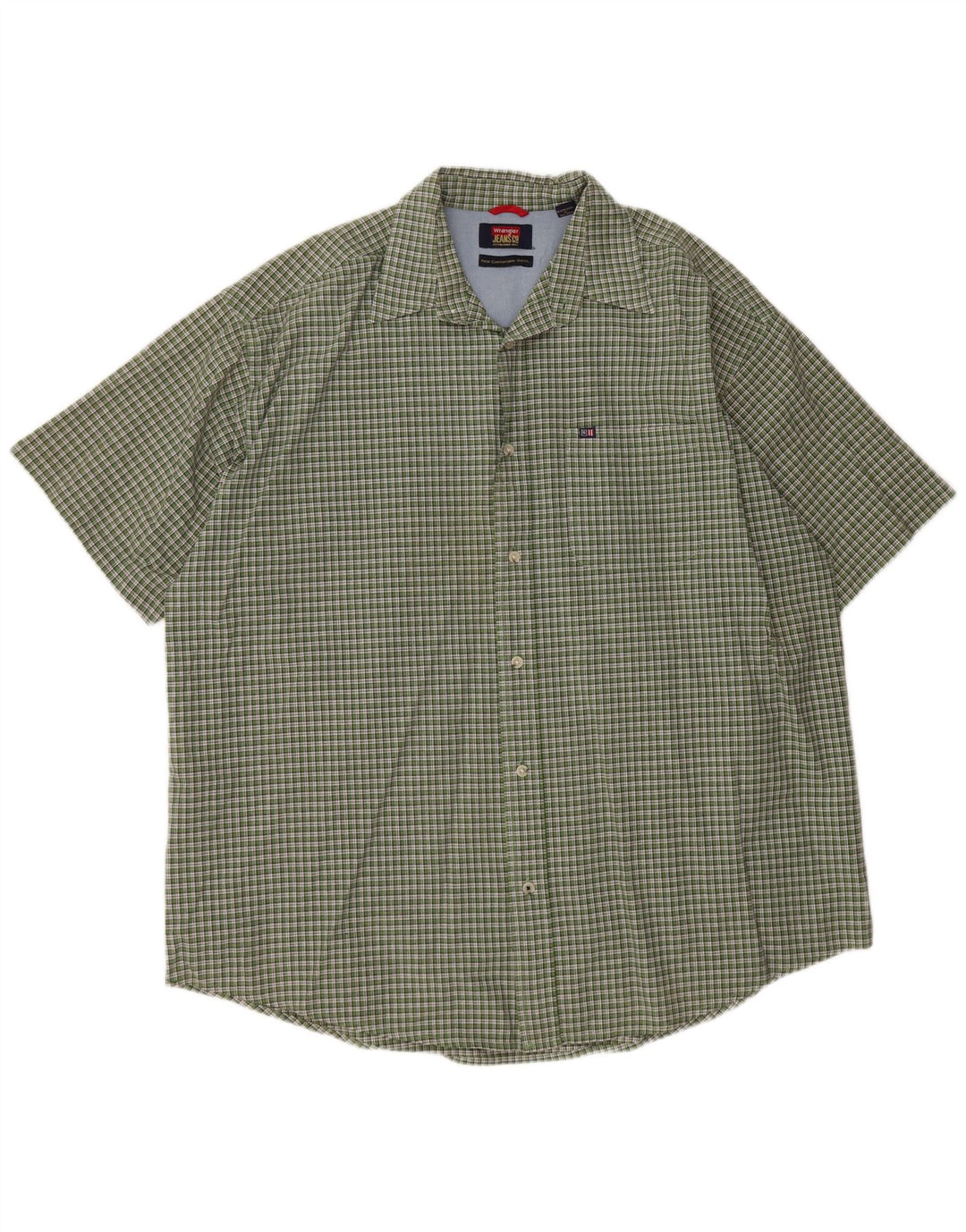 Wrangler Mens Short Sleeve Shirt XL Green Check Cotton