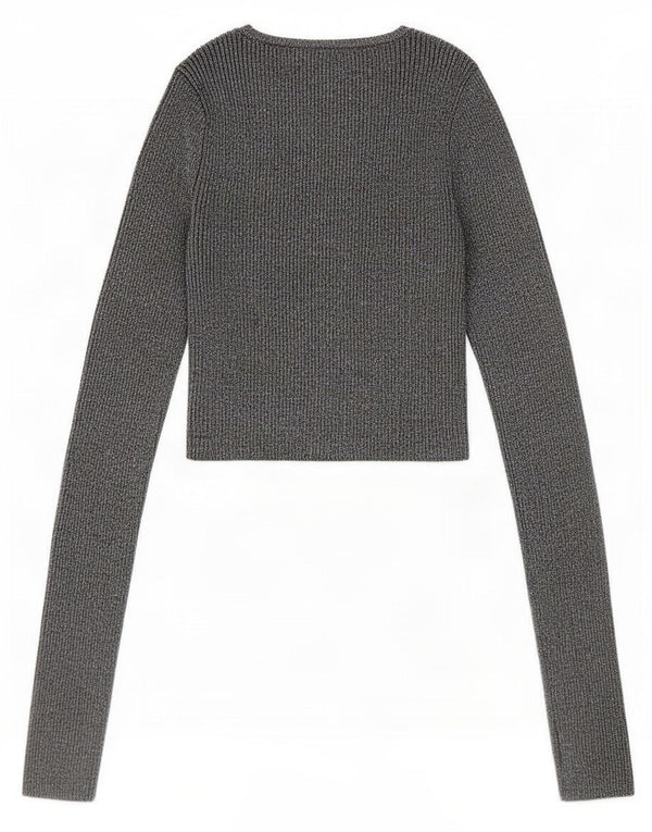 Zara Womens Crop Bluse Top UK 8 Small Silver Flecked Viscose