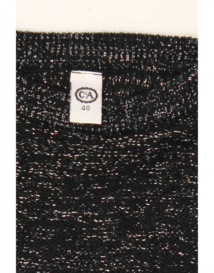 C & A Womens Boat Neck Jumper Sweater EU 40 Medium Black Flecked Acrylic