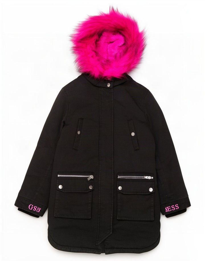 Guess Dame Hooded Parka Jacket UK 12 Medium Black Polyester