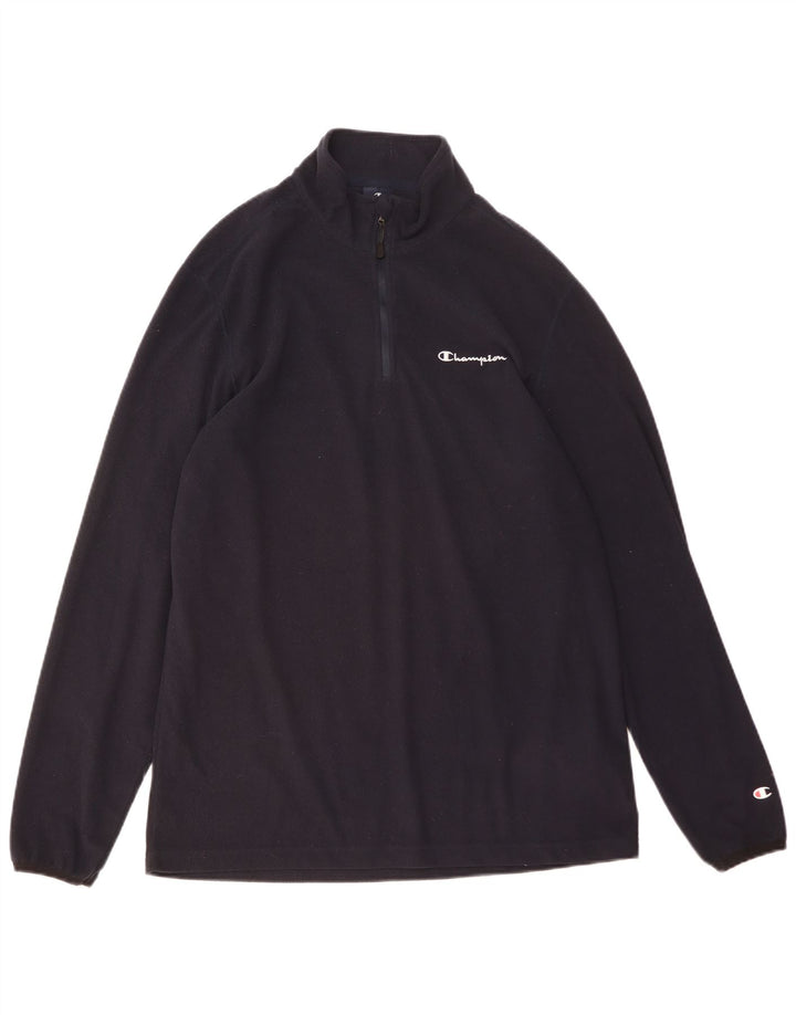 Champion Mens Zip Neck Fleece Jumper 2XL Navy Blue Polyester