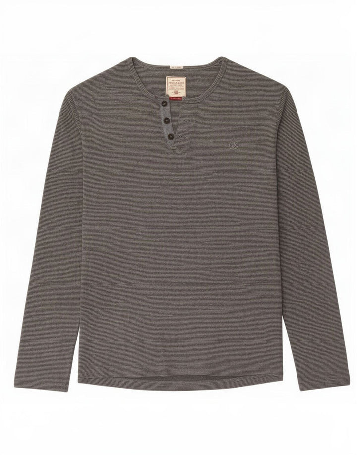 Fat Face Herren-Top, langärmelig, 2XL, graue Baumwolle