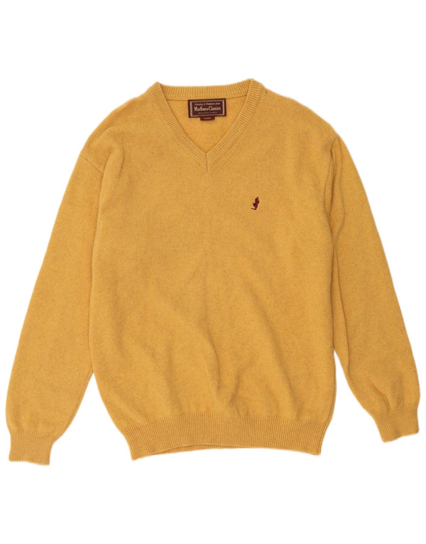 Marlboro Classics Maglione da uomo con scollo a V, grande, in lana gialla