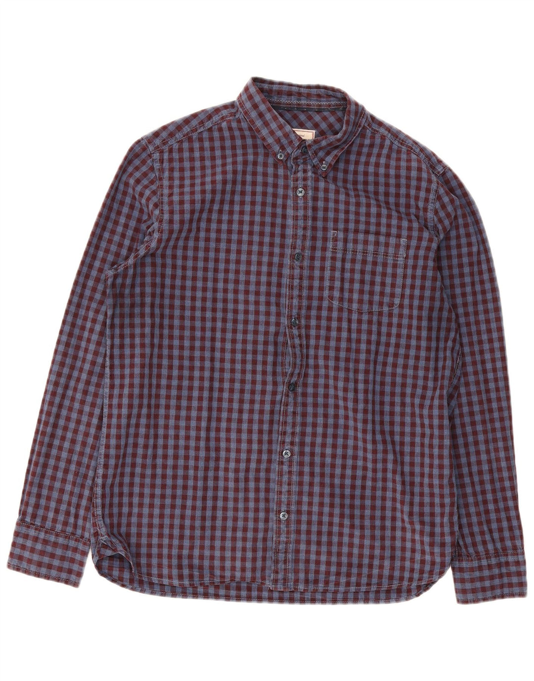 Fat Face Mens Flannel Shirt Large Burgundy Gingham Cotton