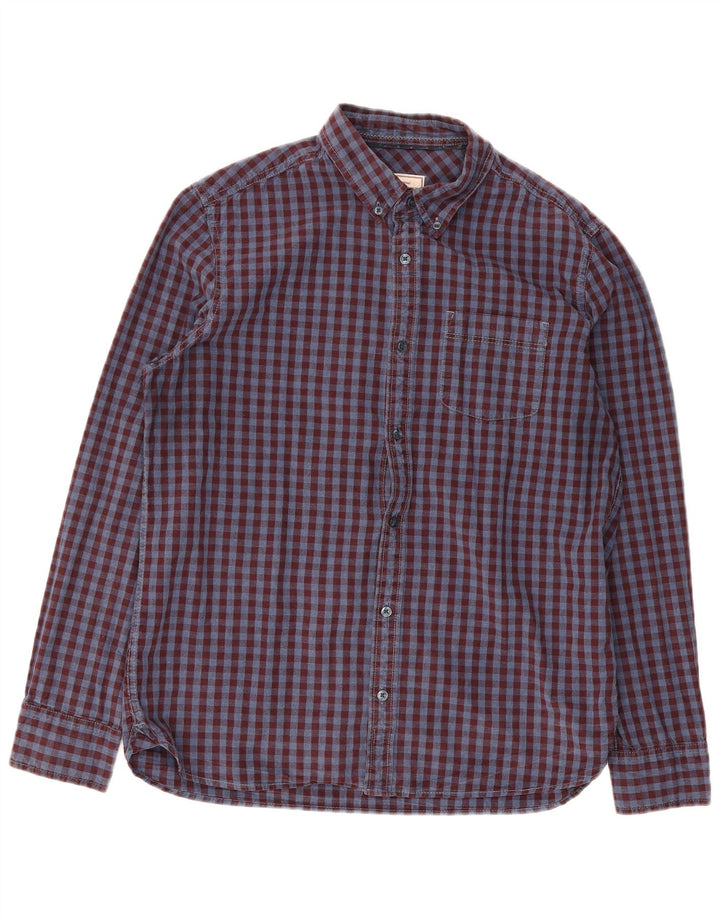 Fat Face Mens Flannel Shirt Large Burgundy Gingham Cotton