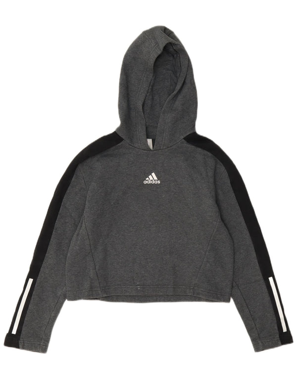 Adidas Dziewczęca bluza z kapturem Crop 11-12 lat Szara bawełna z blokami kolorów