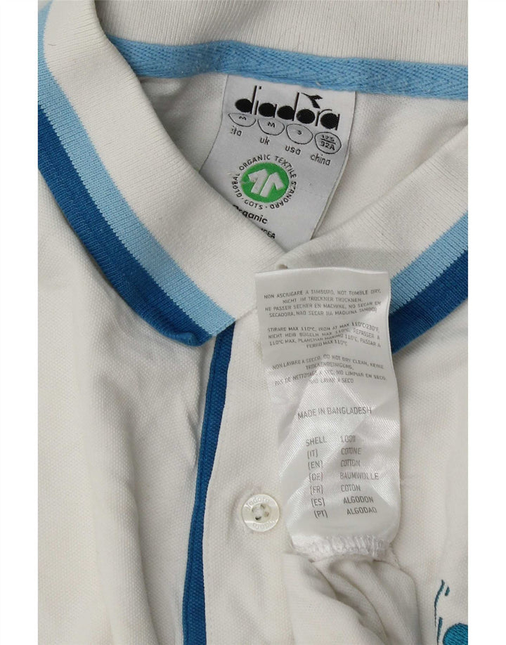 Diadora Mens Polo Shirt Medium White Striped Cotton