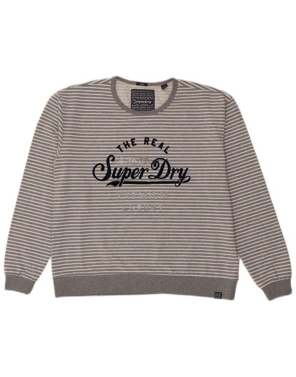 Superdry Womens Graphic Sweatshirt Jumper UK 14 Medium Grey Striped