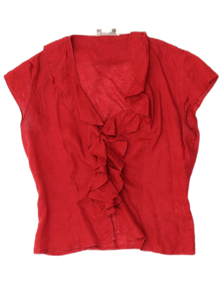Blunauta Womens Ruffle Front Blouse Top IT 42 Medium Red Linen