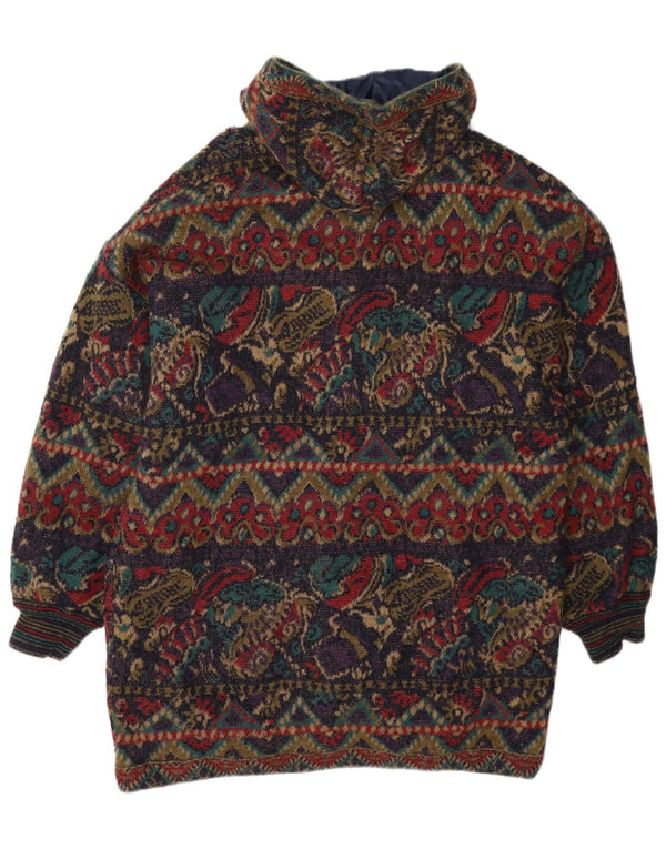 Jaqueta reversível vintage masculina com padrão abstrato UK 42 XL multicolorido