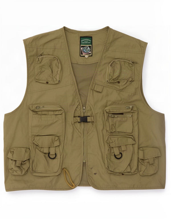 Vintage Mens Utility Gilet IT 58 4XL Khaki Cotton