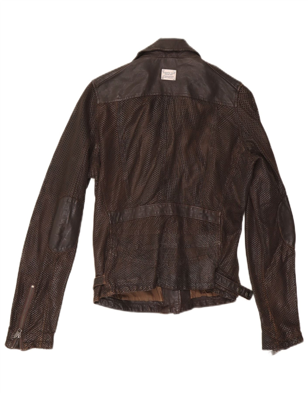 Eighth Sin Womens Leather Biker Jacket UK 10 Small Brown