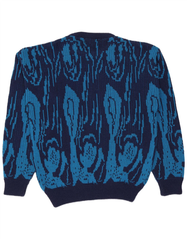 Vintage Mens Crew Neck Jumper Sweater IT 50 Medium Blue Geometric Wool