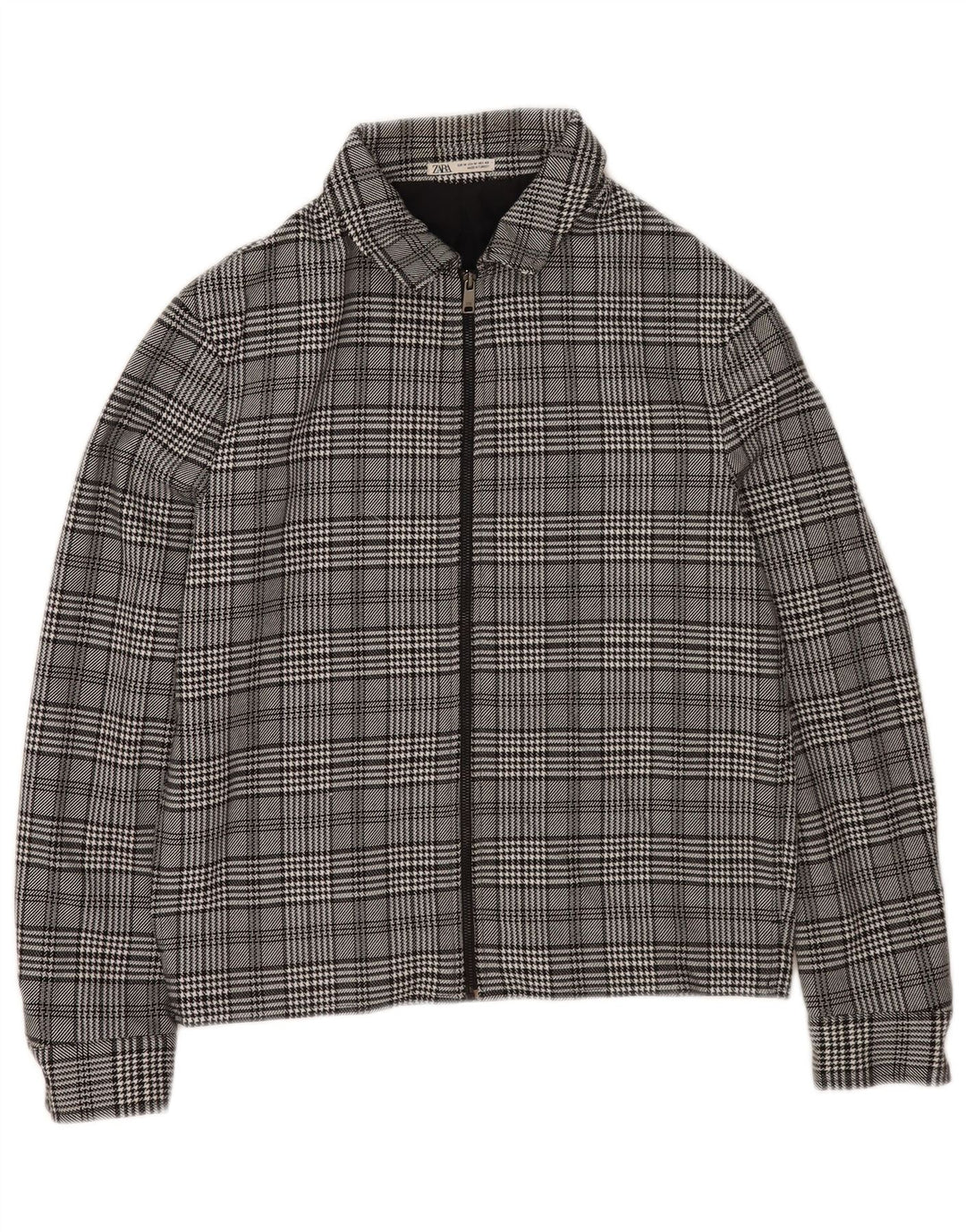 Zara Mens Bomber Jacket UK 38 Poliéster a cuadros gris medio