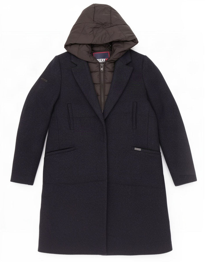 Cappotto imbottito con cappuccio da donna Superdry UK 10 Small poliestere blu navy