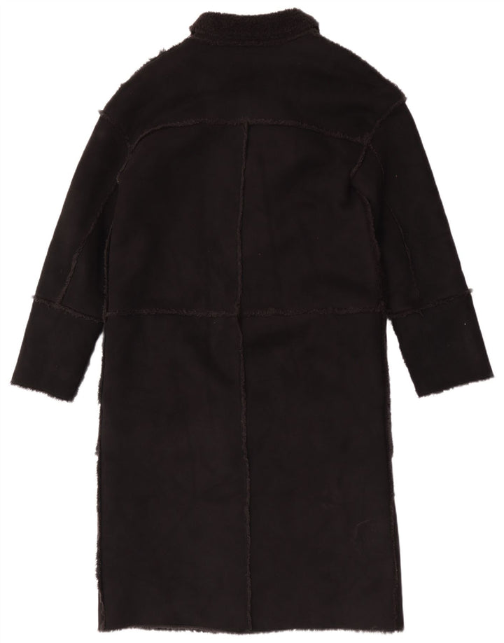 Vintage Womens Sherpa Overcoat UK 12 Medium Black