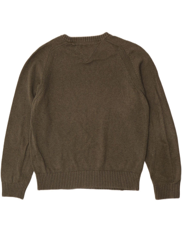 Tommy Hilfiger Mens Crew Neck Jumper Sweater Large Khaki Cotton