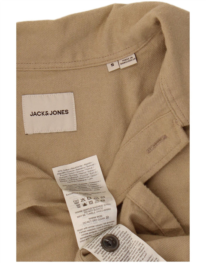 JACK & JONES Mens Flannel Shirt Small Beige Cotton