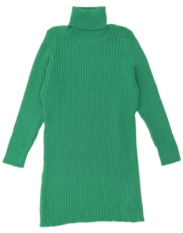 Vintage Womens Long Sleeve Jumper Dress UK 14 Large Green Polyester