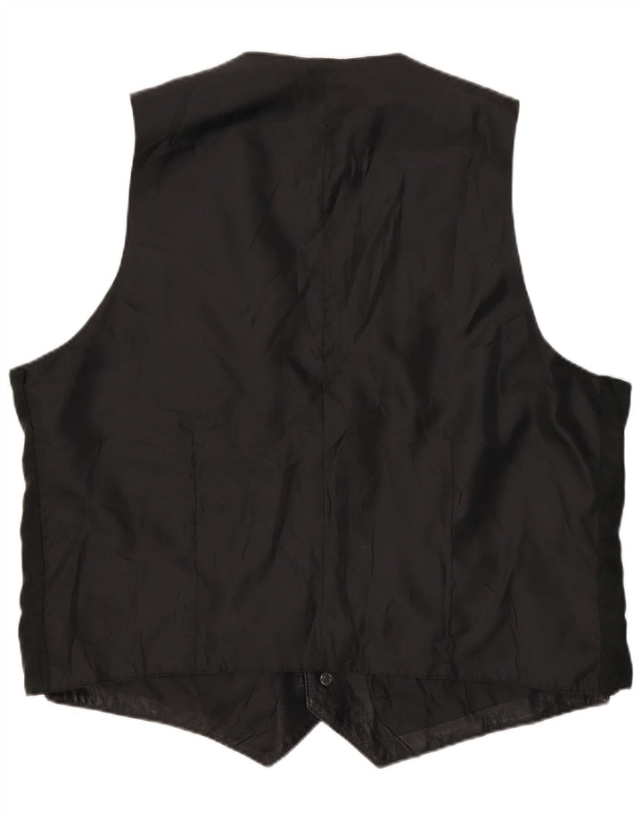 Vestă vintage din piele pentru bărbați, neagră medie