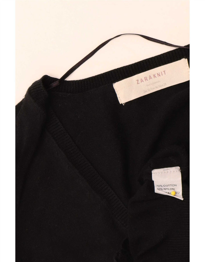 Zara Womens Cardigan Sweater UK 12 Medium Black Cotton