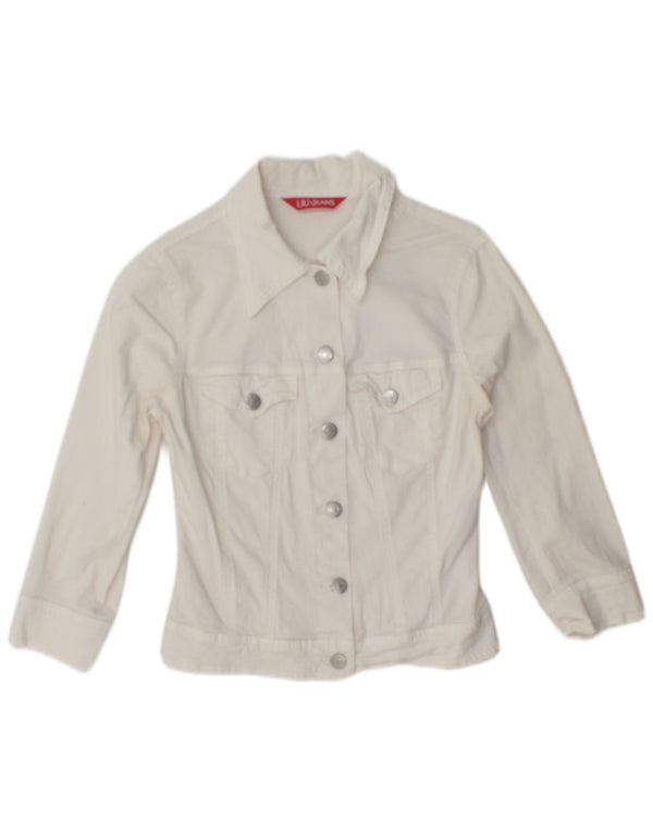 Liu Jo Womens Crop 3/4-ærmet denimjakke UK 6 XS hvid bomuld
