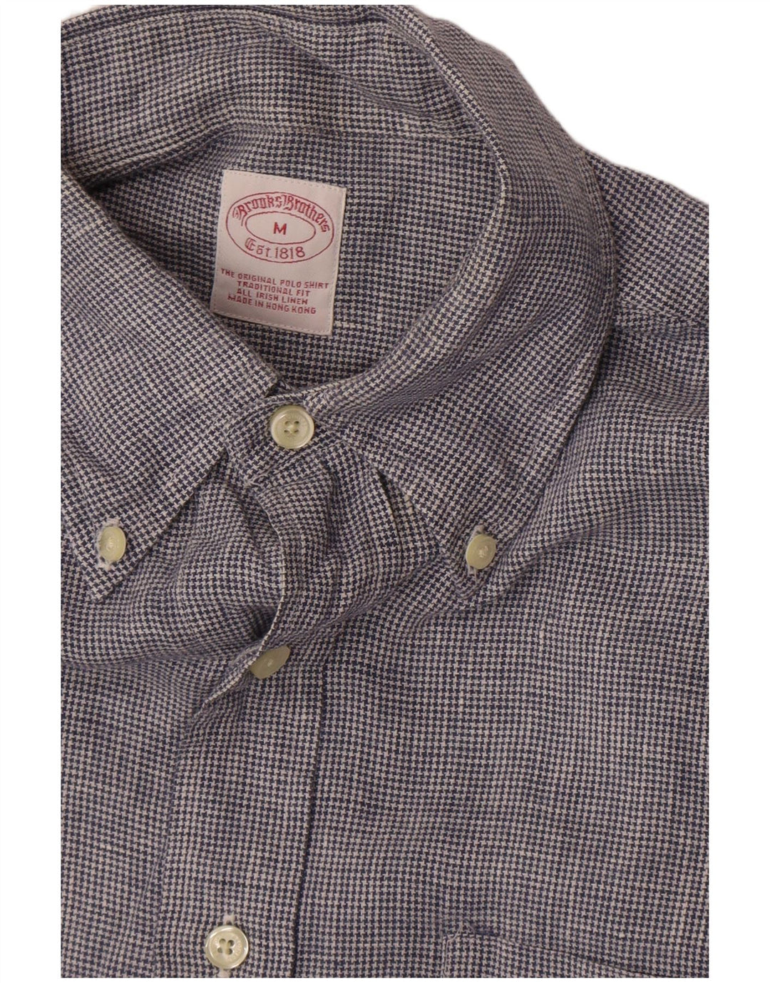 Brooks Brothers Mens Short Sleeve Shirt Medium Blue Houndstooth