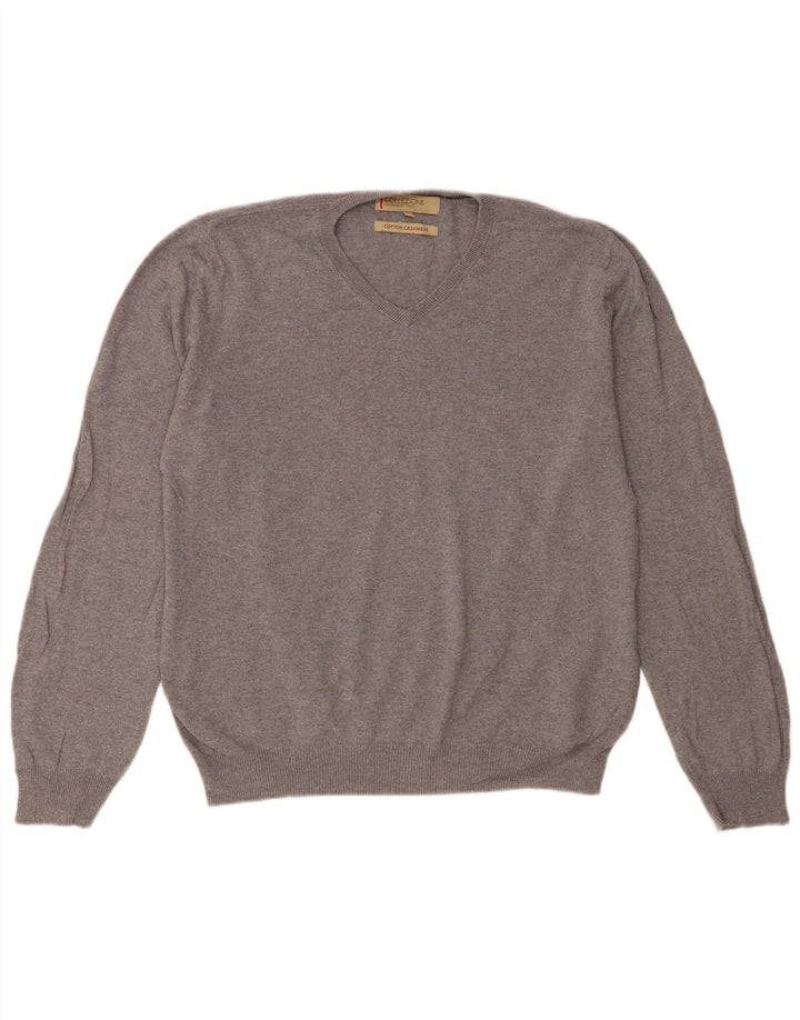 Marks & Spencer Mens V-Neck Jumper Sweater Medium Grey Cotton