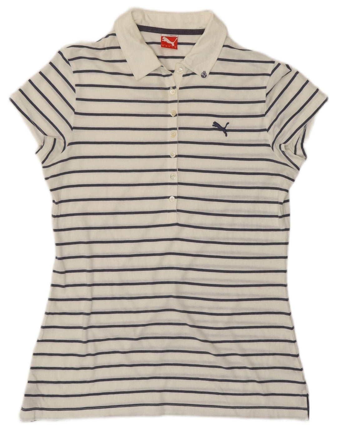 PUMA Womens Polo Shirt UK 12 Medium White Striped