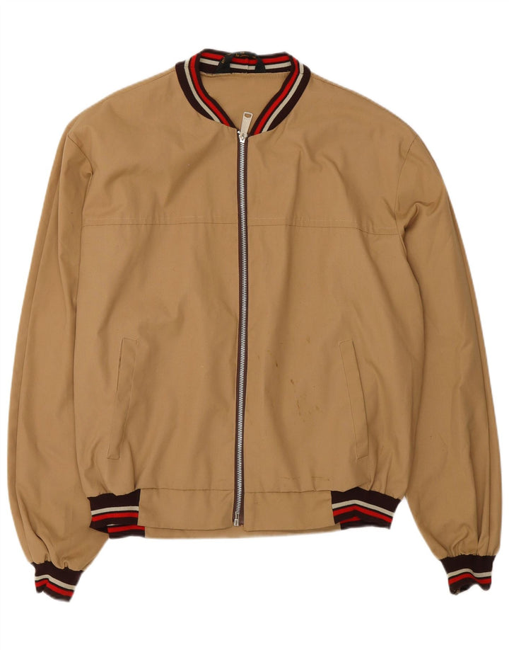 VINTAGE Mens Bomber Jacket IT 48 Medium Beige Cotton