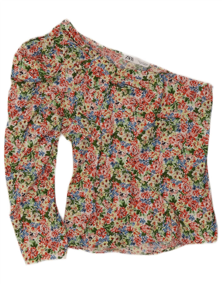 ZARA Womens One Shoulder Top UK 8 Small Multicoloured Floral Cotton