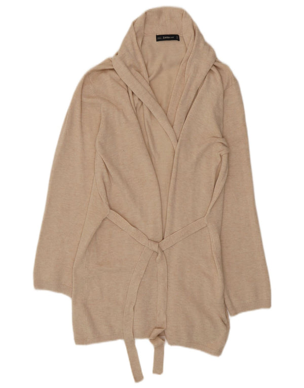 Zara Damen Longline-Cardigan-Pullover UK 12 Mittelbeige Viskose