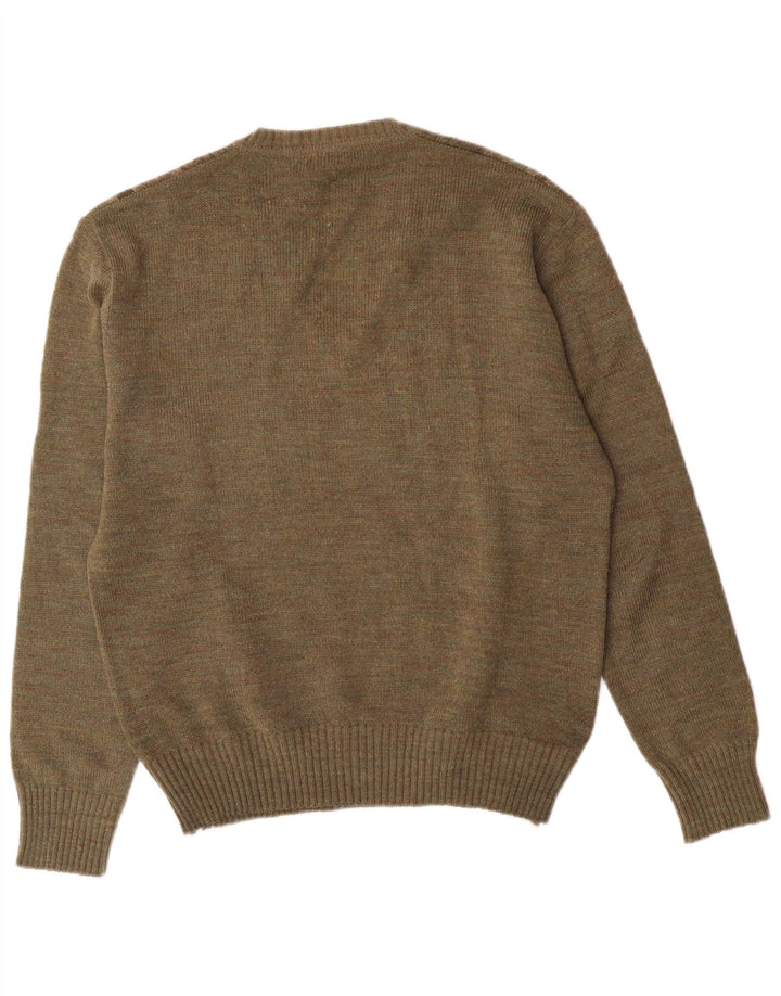 Rinaldi Mens V-Neck Jumper Sweater Medium Khaki Argyle/Diamond Wool