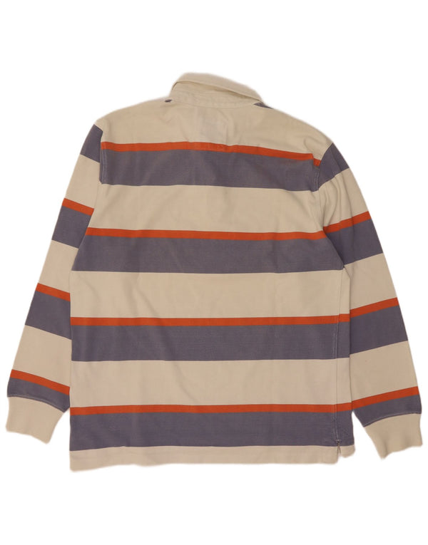 Crew Clothing Mens Long Sleeve Rugby Polo Shirt Large Beige Striped Cotton