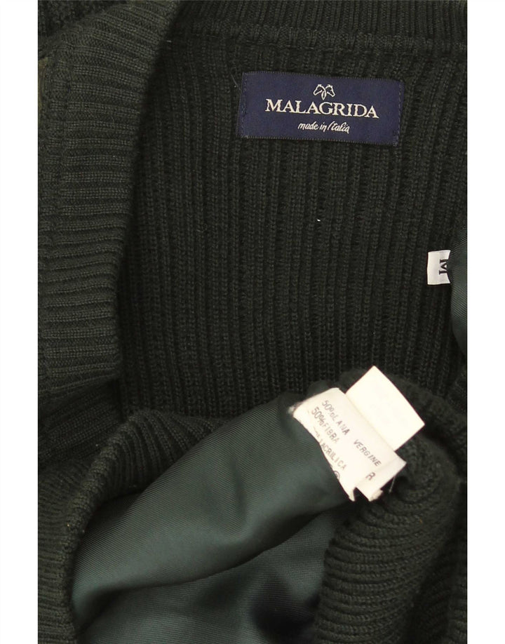 Pulover cardigan pentru bărbați Malagrida, verde mediu, lână Argyle/Diamond