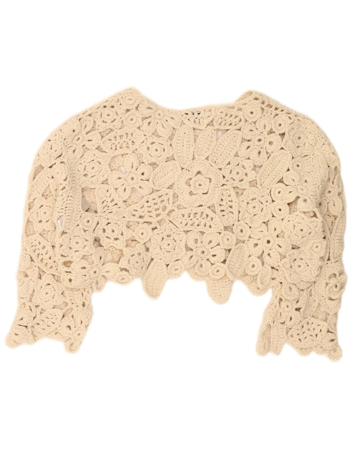 Zara Womens Oversized 3/4 Sleeve Crochet Blouse Top UK 14 Medium Beige
