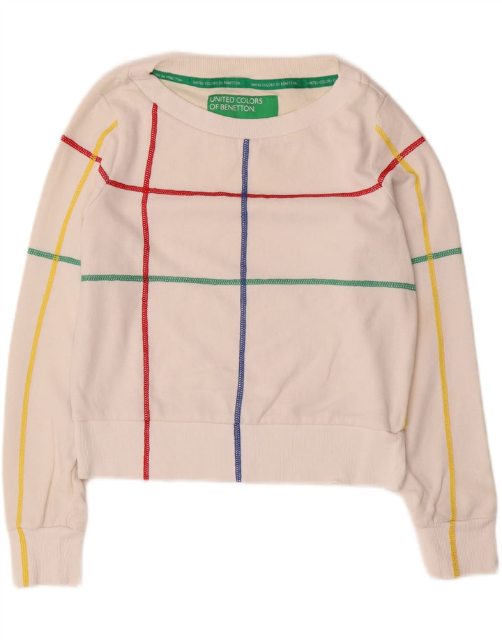 BENETTON Womens Crop Sweatshirt Jumper UK 10 Small White Striped